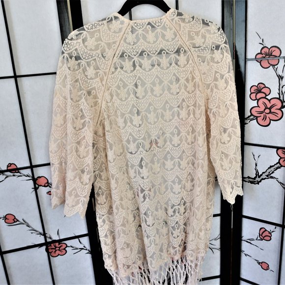 Blue Rain Cream Lacy Cardigan Size Large - Picture 5 of 14
